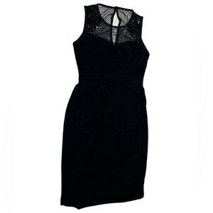 Dress Barn Black Sleeveless Mini Dress Crewneck Sheer Top Gems Back Cutout Cute